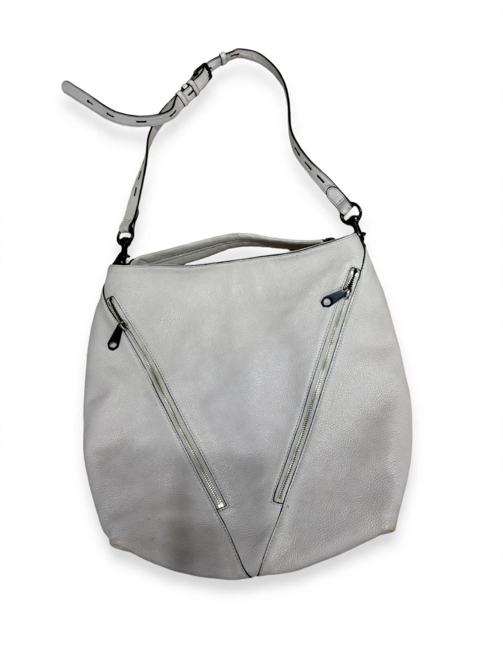 Rebecca Minkoff Moto Hobo Gray Leather Shoulder Bag - As Is
